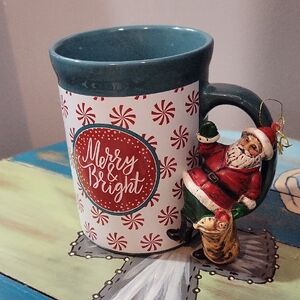 Festive Merry & Bright Mug with Santa Ornament